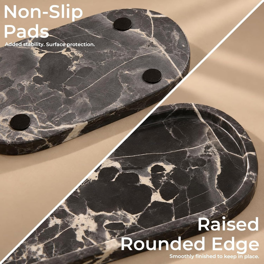 Natural Black Marble Bathroom Tray, 12 x 6 in, Vanity Tray