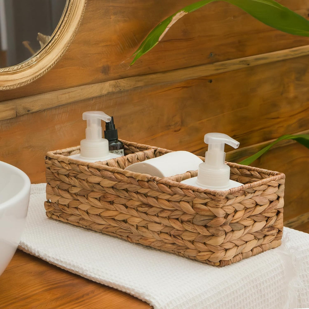 KOKODO Pack of 2 Water Hyacinth Tank Topper Storage Baskets 3 sections Woven ...