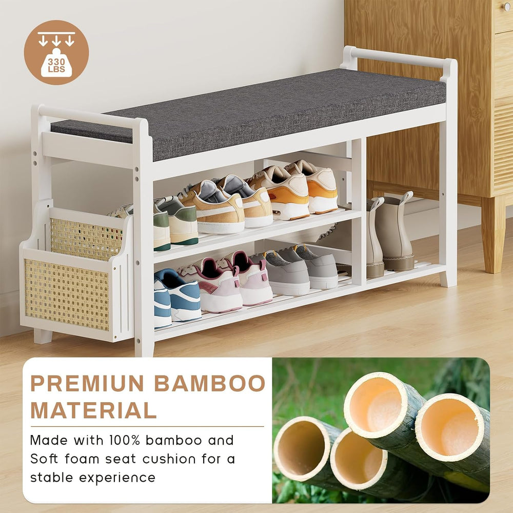 Homaxy 2-Tier Shoe Rack Bench, 39.4 in, White and Dark Grey