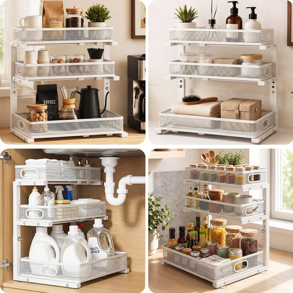Under Sink Organizer, 3 Tier Pull Out Cabinet Organizer with 5 Adjustable Hei...