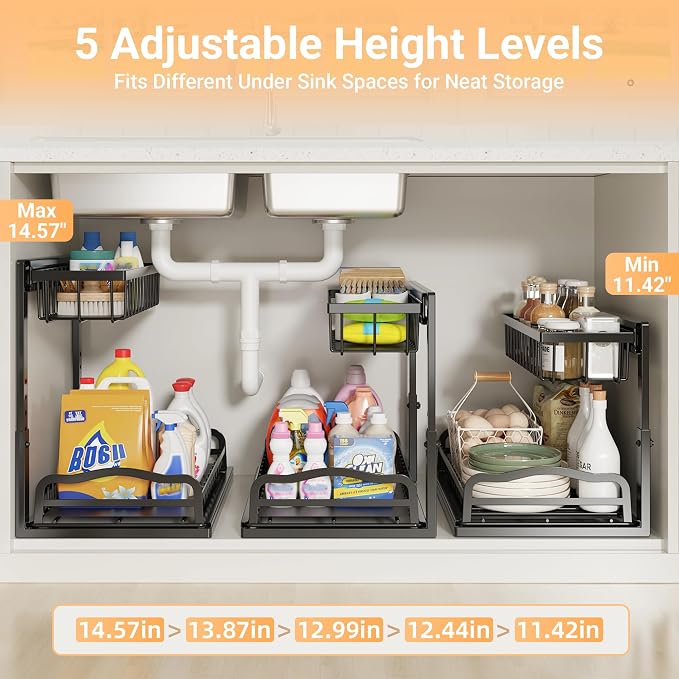 AceMining Under Sink Organizer, 2 Pack Pull-Out Under Cabinet Organizer