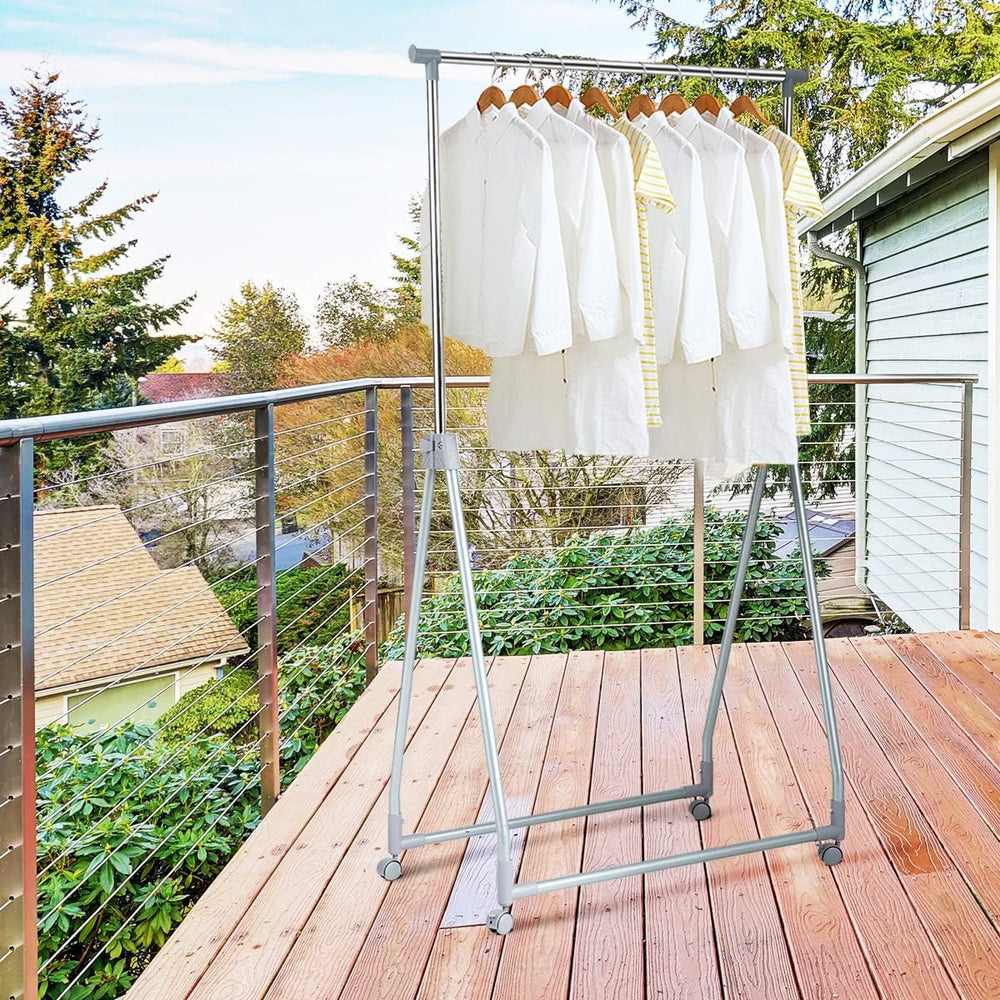 Tangkula Extendable Garment Rack, Heavy Duty Foldable Clothes Rack with Adjus...
