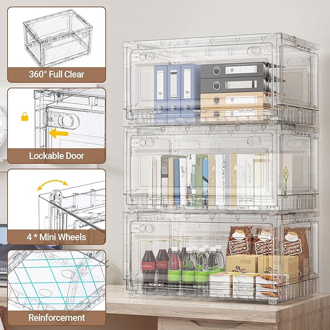 BROVIEW Clear Stackable Storage Bins Drawers, Open Front Large Plastic Storag...