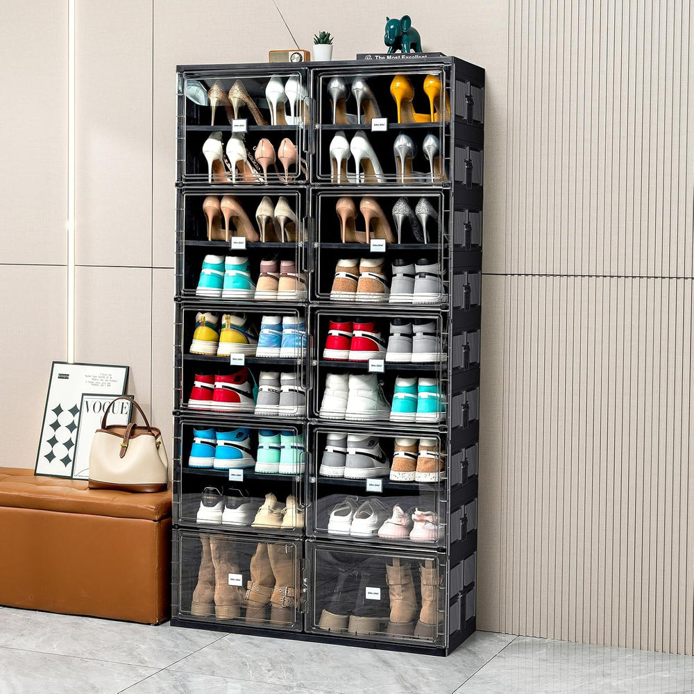 JEKO&JEKO 9 Tiers Foldable Boot Storage Shoe Rack Cabinet for Closet Entr...