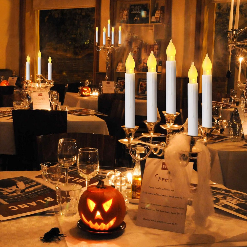 48 Pack LED Taper Candles Battery Operated, Halloween Flameless Flickering Ha...