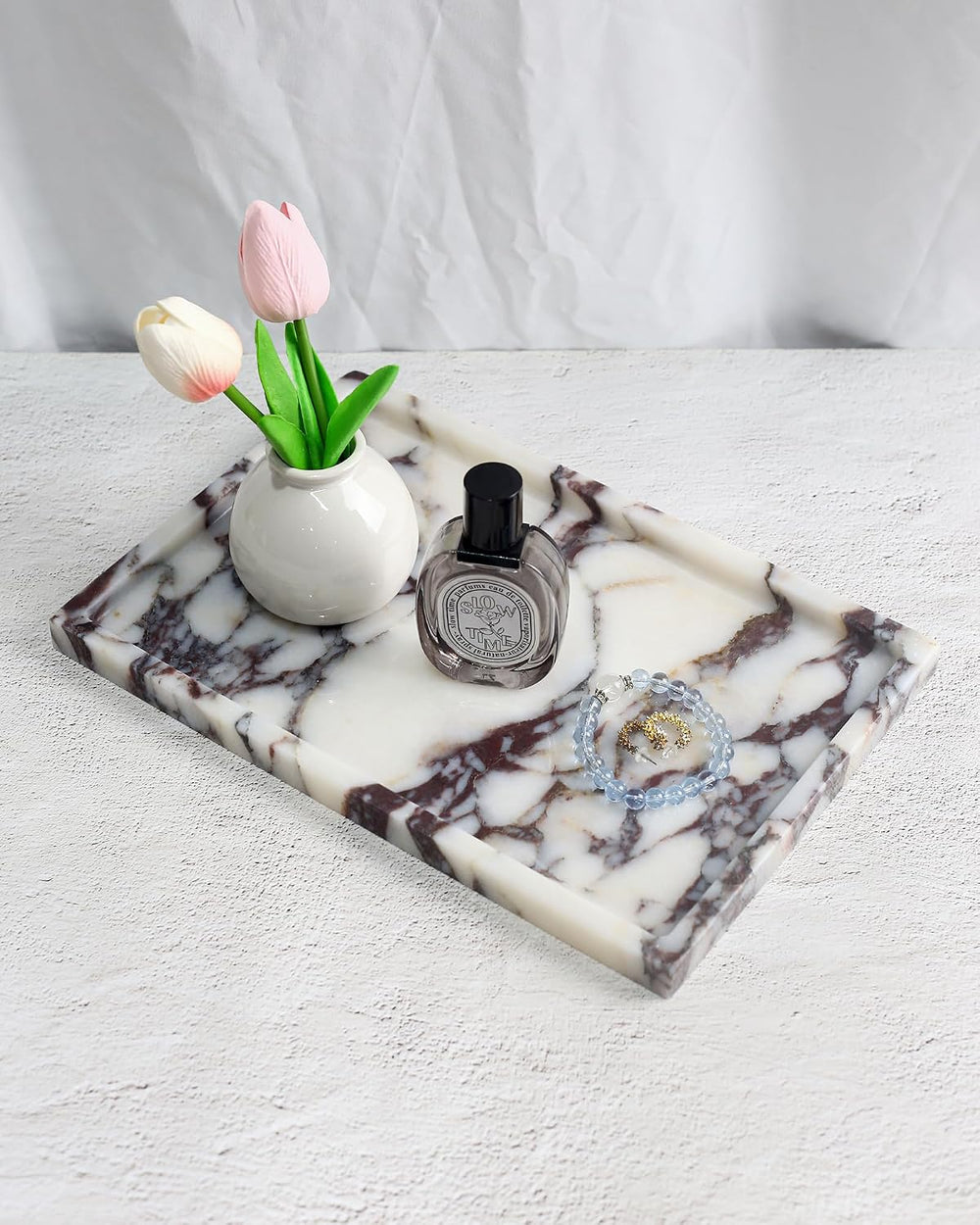 Real Luxurious Natural Marble Vanity Tray Genuine Marble/Stone Storage Tray f...