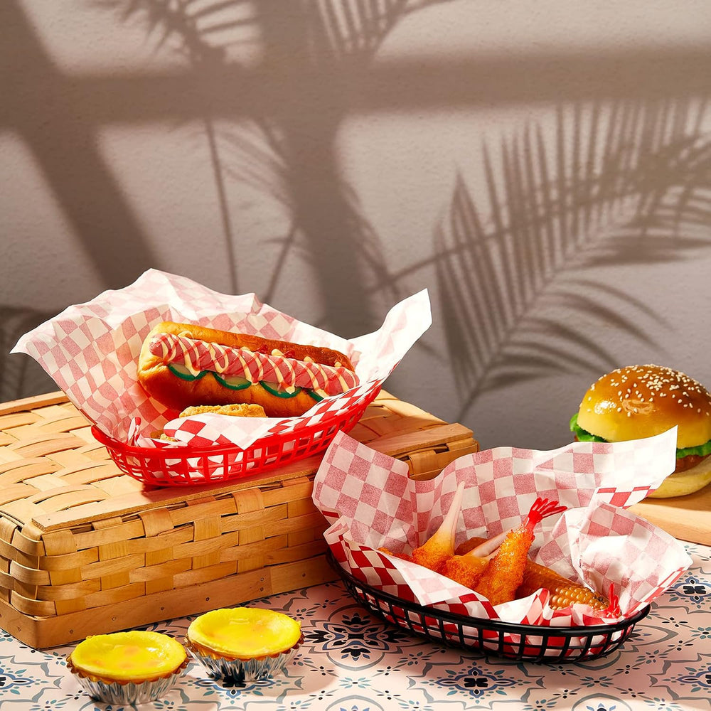 Potchen 80 Pcs Plastic Fast Food Basket with 200 Liners for Serving Hot Dog B...
