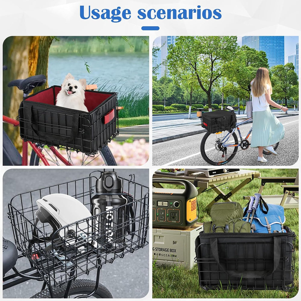 Bike Basket Rear, Folding Bicycle Basket with Removable Waterproof Liner Bag,...