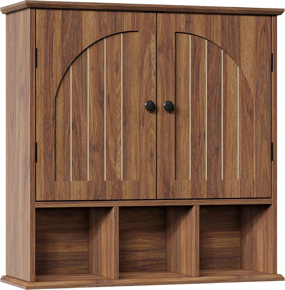ChooChoo Bathroom Wall Cabinet, Wooden Cabinet with Doors and Open Cubbies