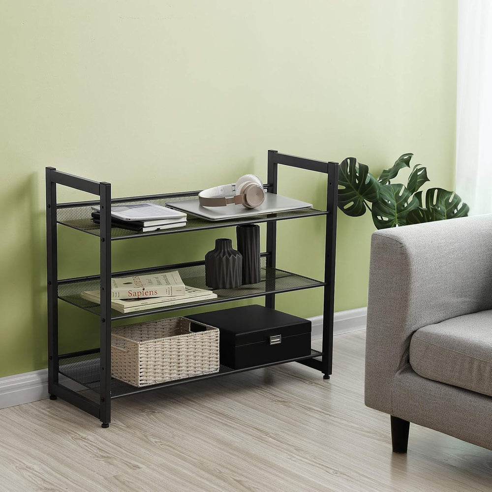 SONGMICS Metal Shoe Rack, 3-Tier Shoe Organizer, Holds 9-12 Pairs