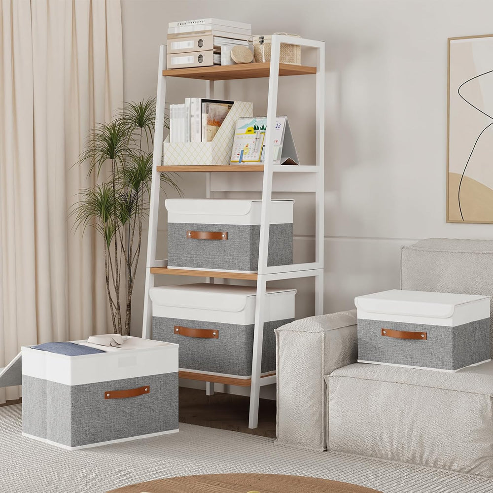 Yawinhe Storage Bins with Lids,White/Grey,17.7x11.8x11.8in,3-Pack