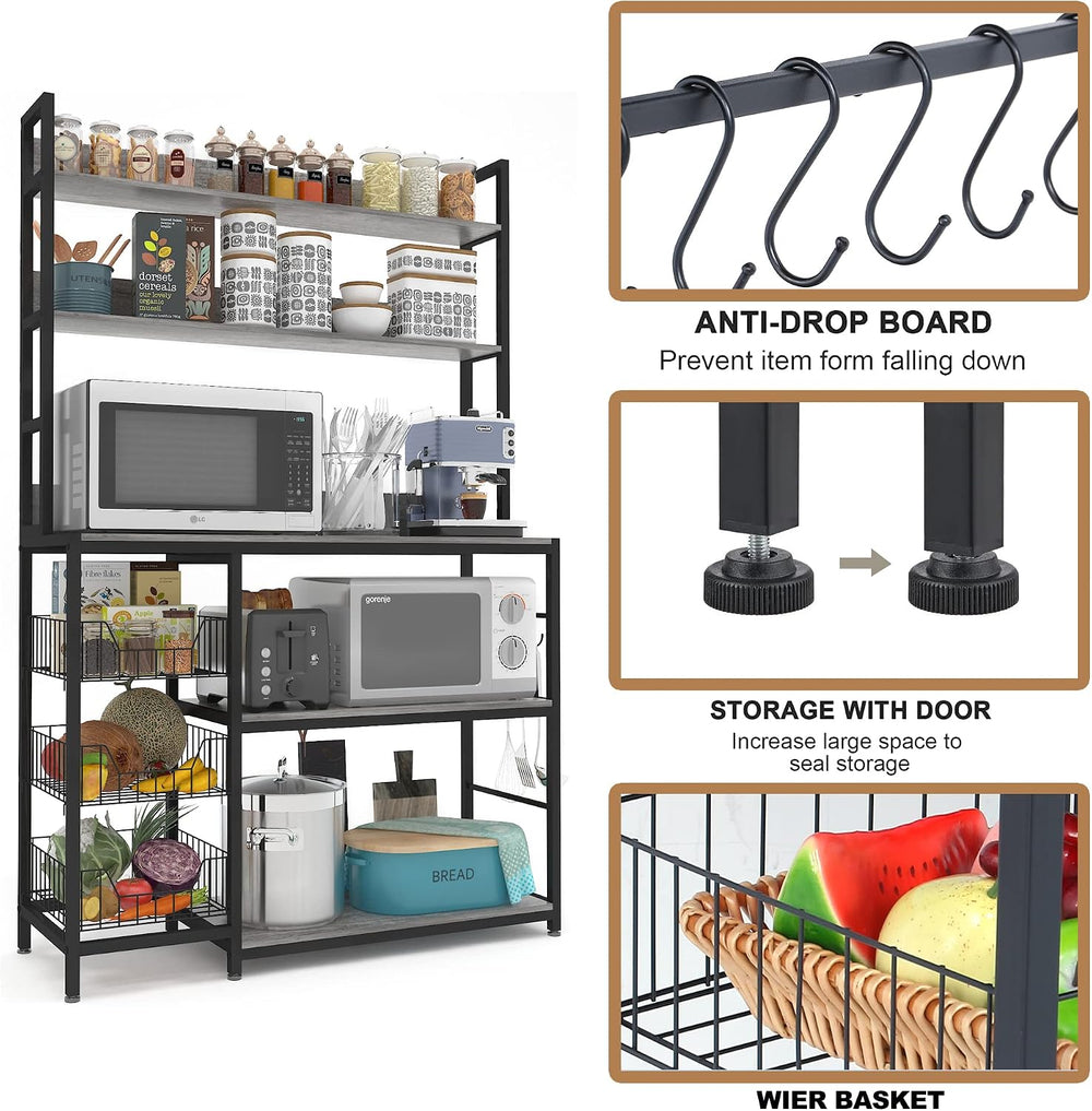 Kitchen Bakers Rack with Baskets,Free Standing Shelf,5-Tier Kitchen Utility S...
