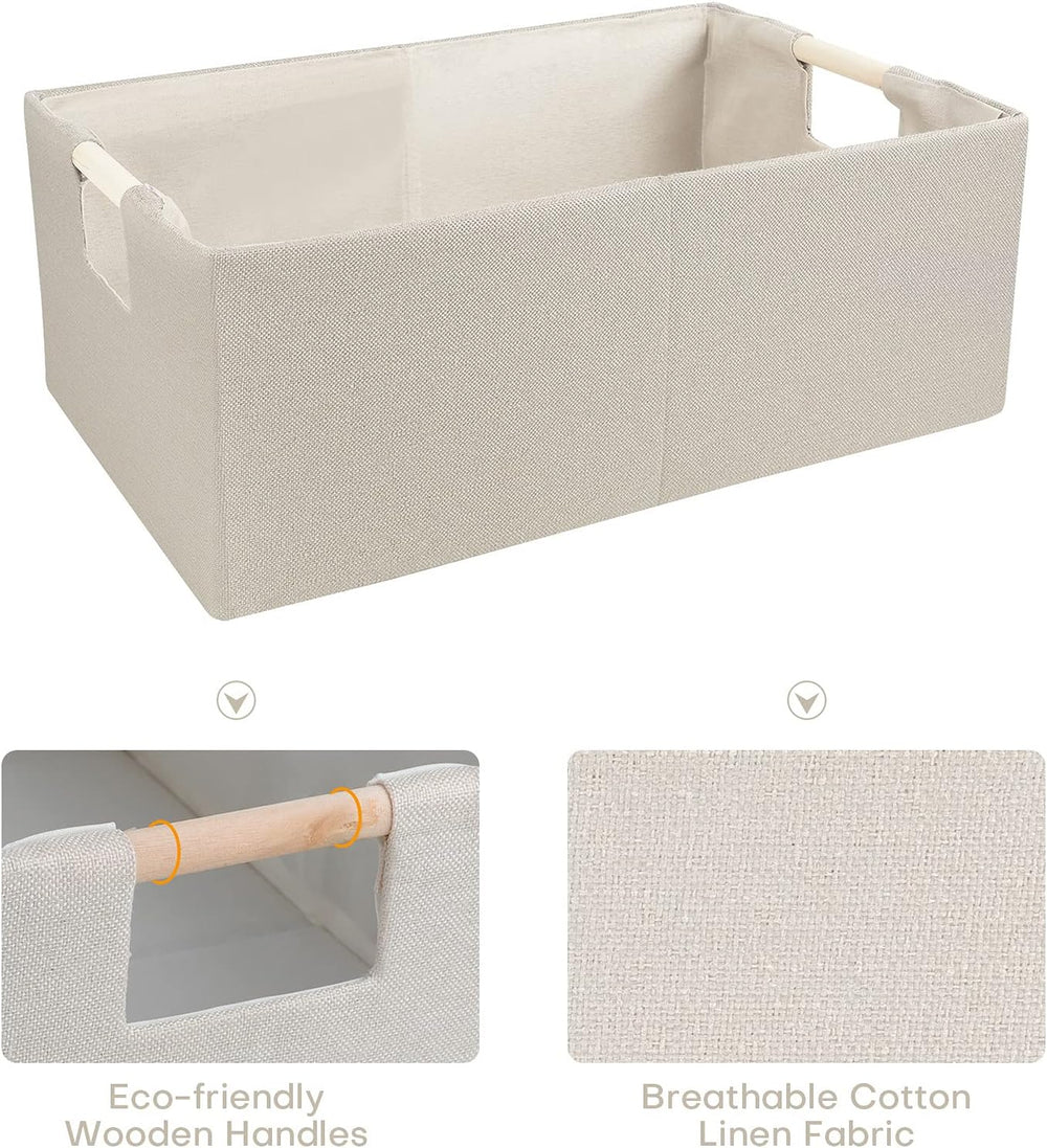 ANMINY 4PCS Fabric Storage Bins Baskets with Wooden Handles, 16.5 x 12 Inch