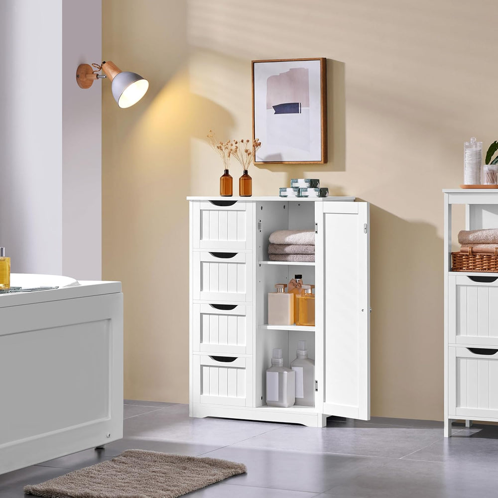 Yaheetech Small Bathroom Storage Cabinet with 4 Drawers & Door, White