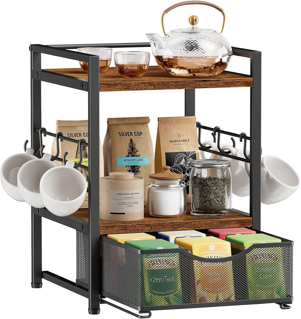 3-Tier Tea Bag Organizer with Drawer for Countertop