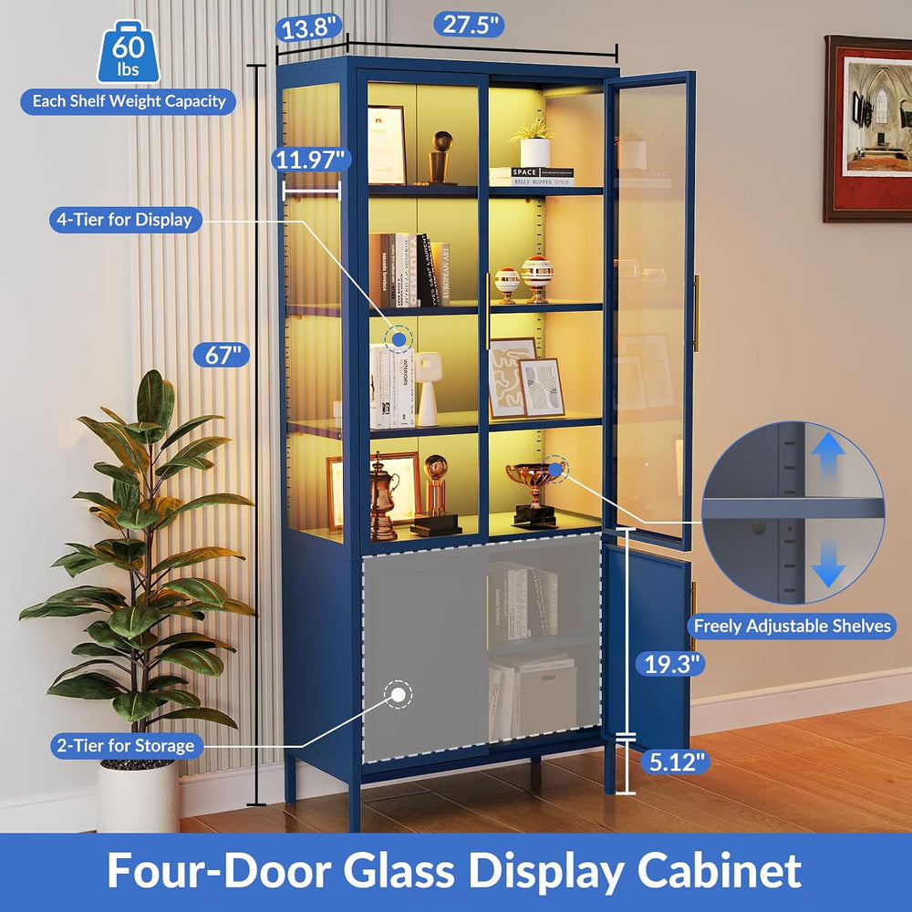6-Tier Glass Display Cabinet with 13 Color Lights, 67" H