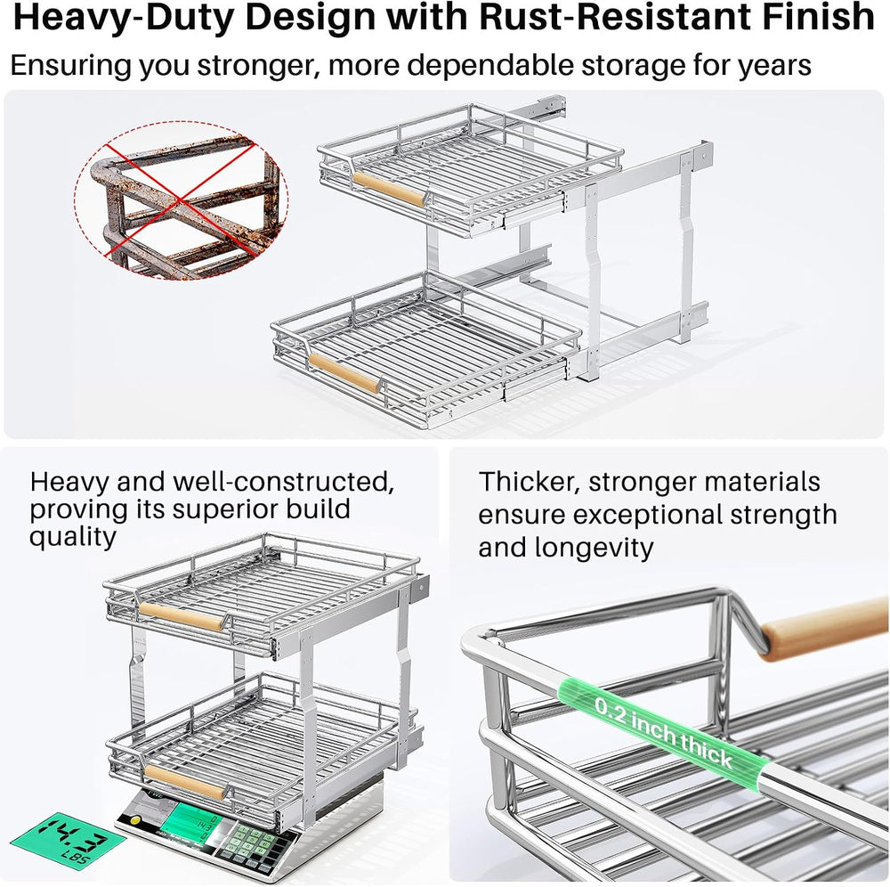 Pull out Cabinet Organizer, 2 Tiers 17"W X 21"D, Heavy Duty Smooth ...