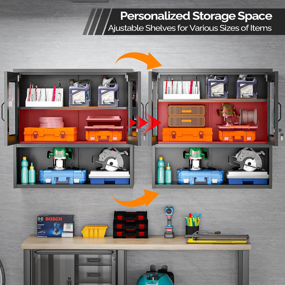 VINGLI Metal Wall Cabinet with Locking Glass Doors, Adjustable Shelf, Wall Mo...