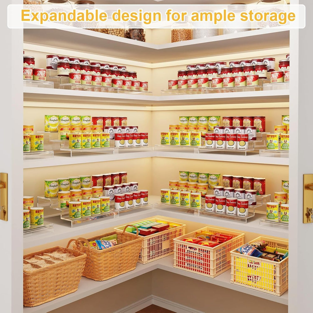 Expandable Clear Acrylic Can Organizer for Pantry, 3-Tier, Holds 24 Cans