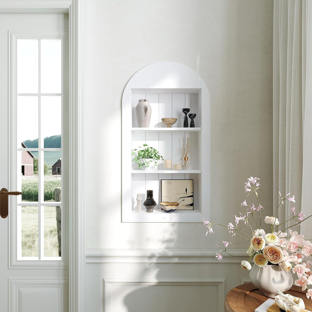 14'' x 24'' Arched Recessed Medicine Cabinet, Solid Wood Nich...