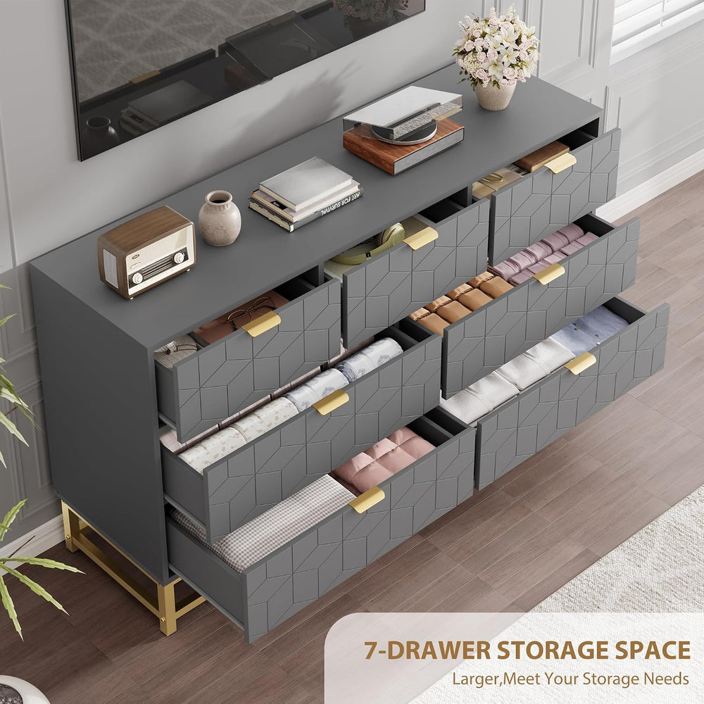 GAOMON 7 Drawer Dresser, Grey Modern 54" Large Dresser for bedoom