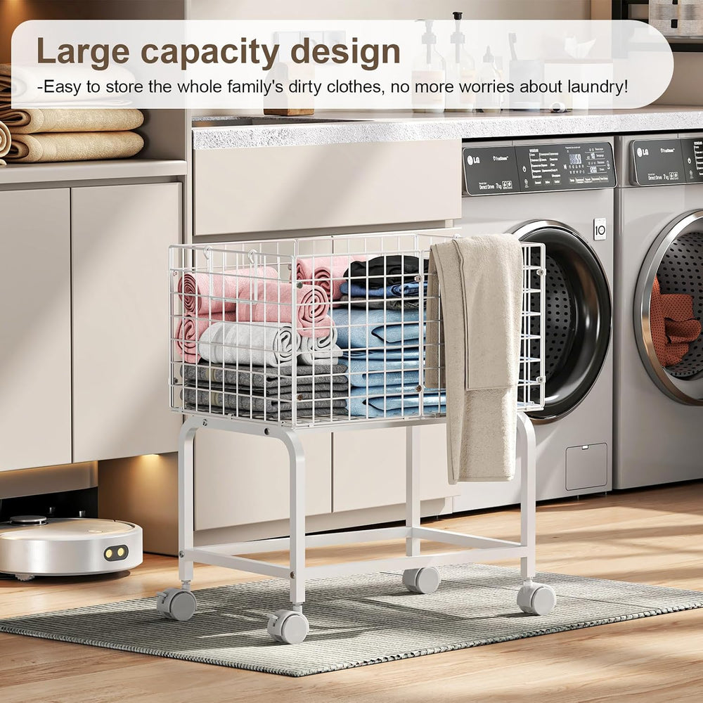 Laundry Basket with Wheels,80L Wire Rolling Laundry Basket with Pull Handle,W...