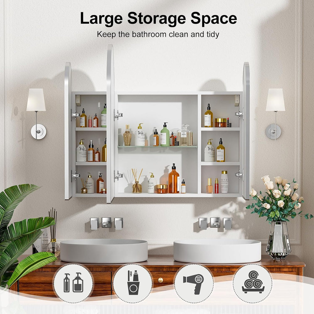 Triple Arched Brushed Nickel Medicine Cabinet,Medicine Cabinet with Mirror