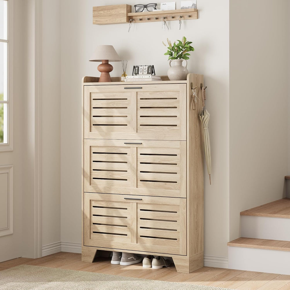 Garvee Shoe Storage Cabinet with 3 Flip Drawers, Freestanding Shoe Organizer ...