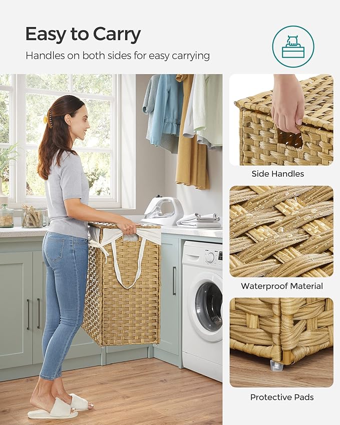 SONGMICS Laundry Hamper with Lid, 90L Clothes Hamper with 2 Removable Liner Bags