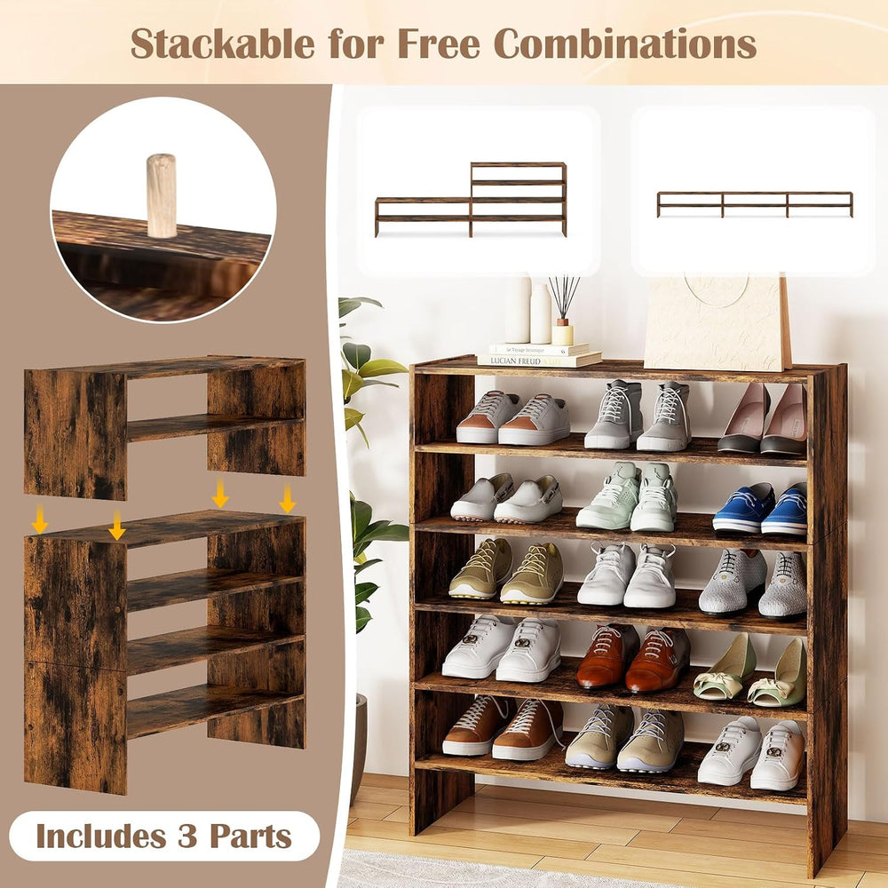 Tangkula 6-Tier Stackble Vertical Shoe Rack, Space Saving Wooden Corner Shoe ...