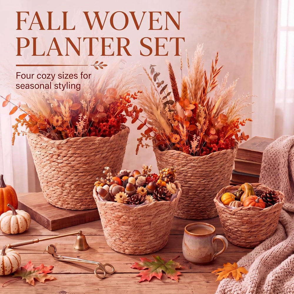 4 Pack Fall Scalloped Wicker Plant Baskets Woven Basket Planter, Wavy
