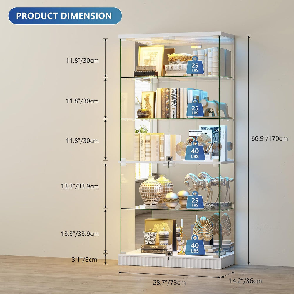 Lvifur Locking Glass Display Cabinet with RGB Lights & Human Sensor, White