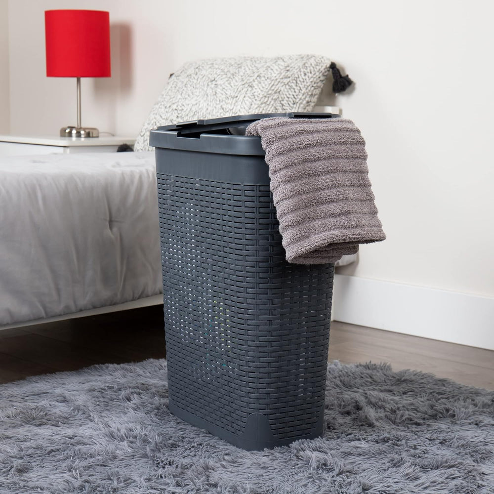 Mind Reader Slim Laundry Hamper with Lid, 40L Clothes Basket, Narrow Tapered ...