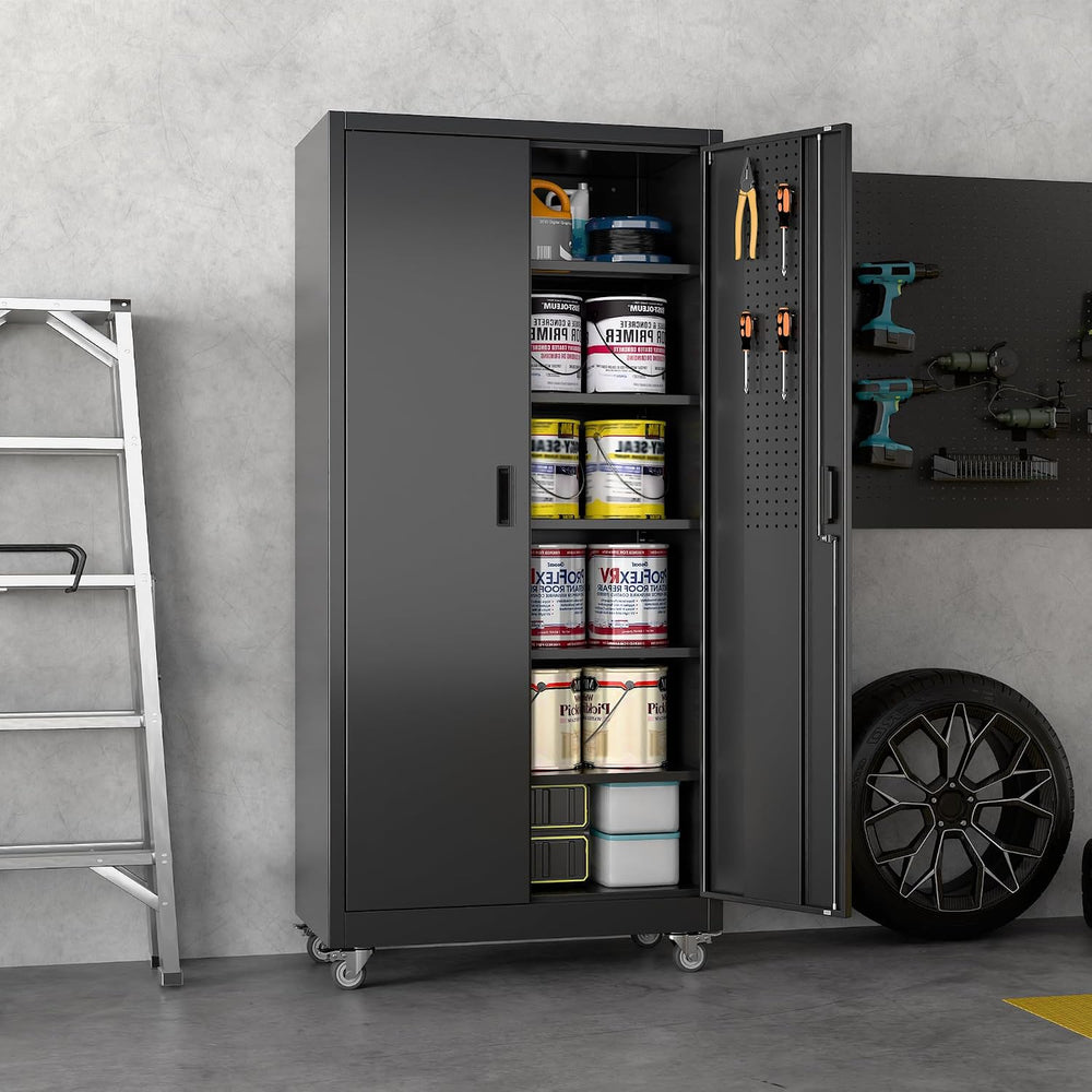 Wide & Deep 71"x34"Wx18 D Metal Garage Storage Cabinet Black