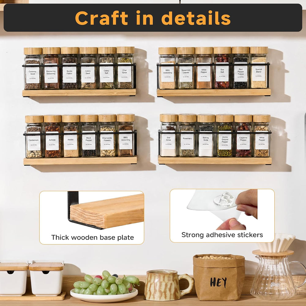 4-Tier Wall Mount Spice Rack Organizer- Screw/Adhesive Mount, Black Metal &am...