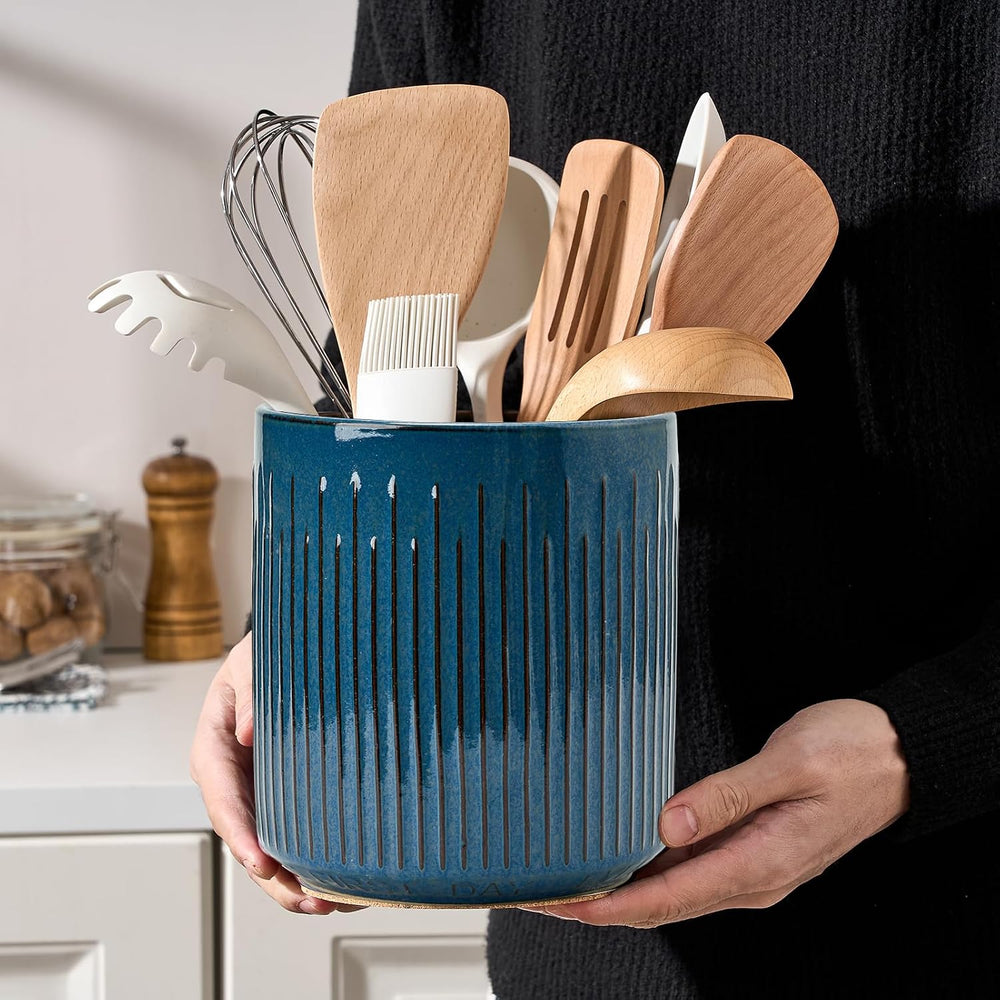 JIEMEI HOME Kitchen Utensil Holder, 7.2" Large Ceramic Stable Utensil Cr...
