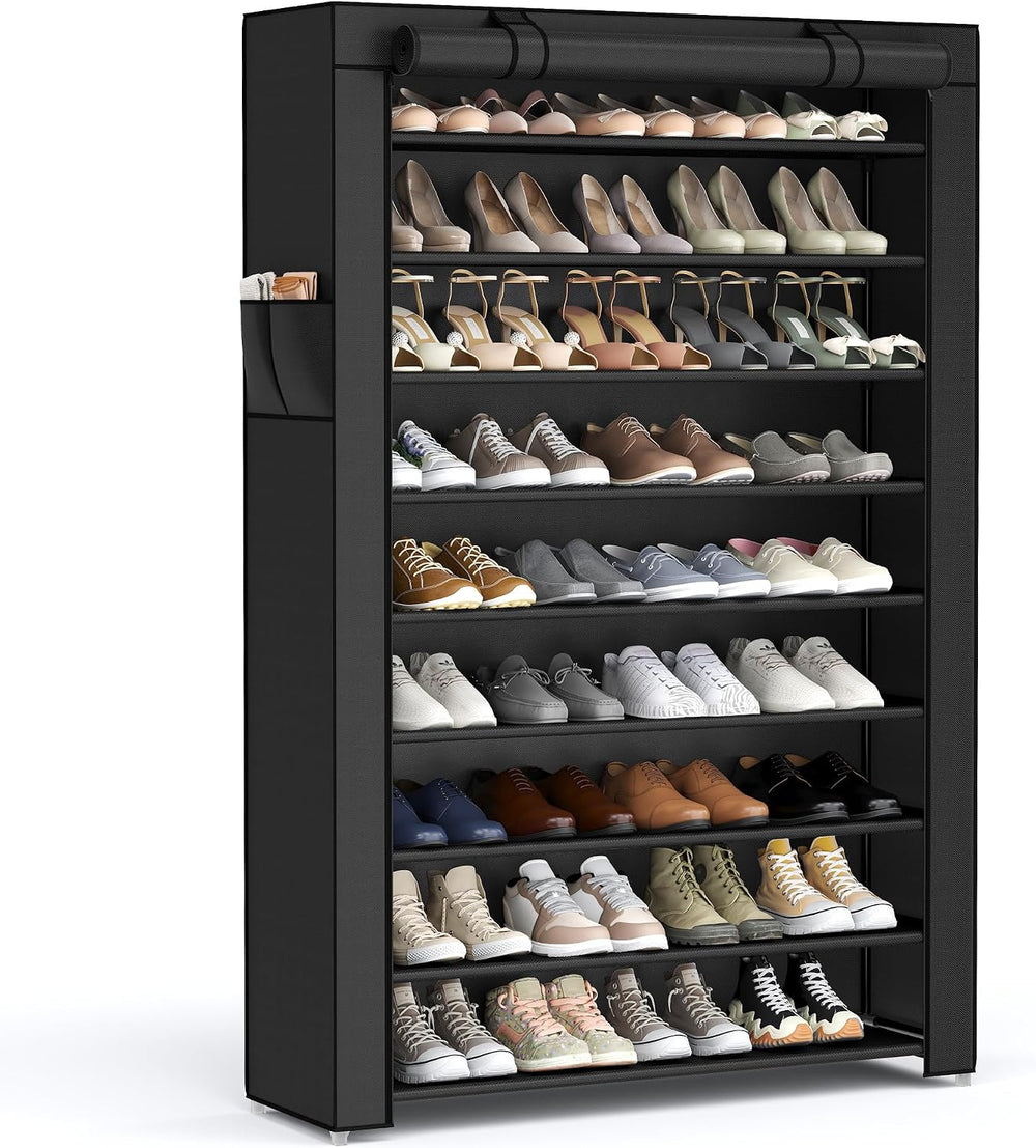 SONGMICS 10-Tier Shoe Rack with Cover, Shoe Storage Cabinet for 40-50 Pairs