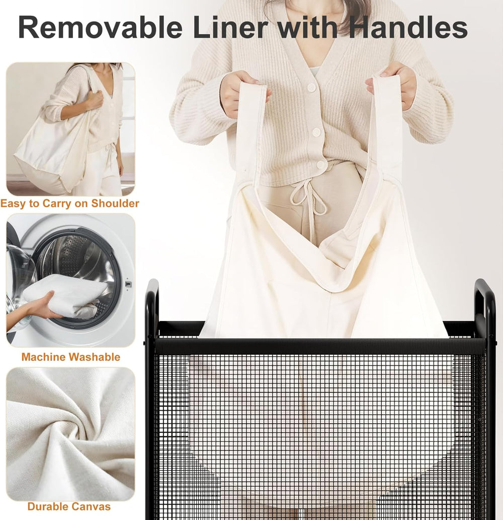 WOWLIVE Rolling Laundry Hamper 3 Section, 120L Laundry Basket with Wheels