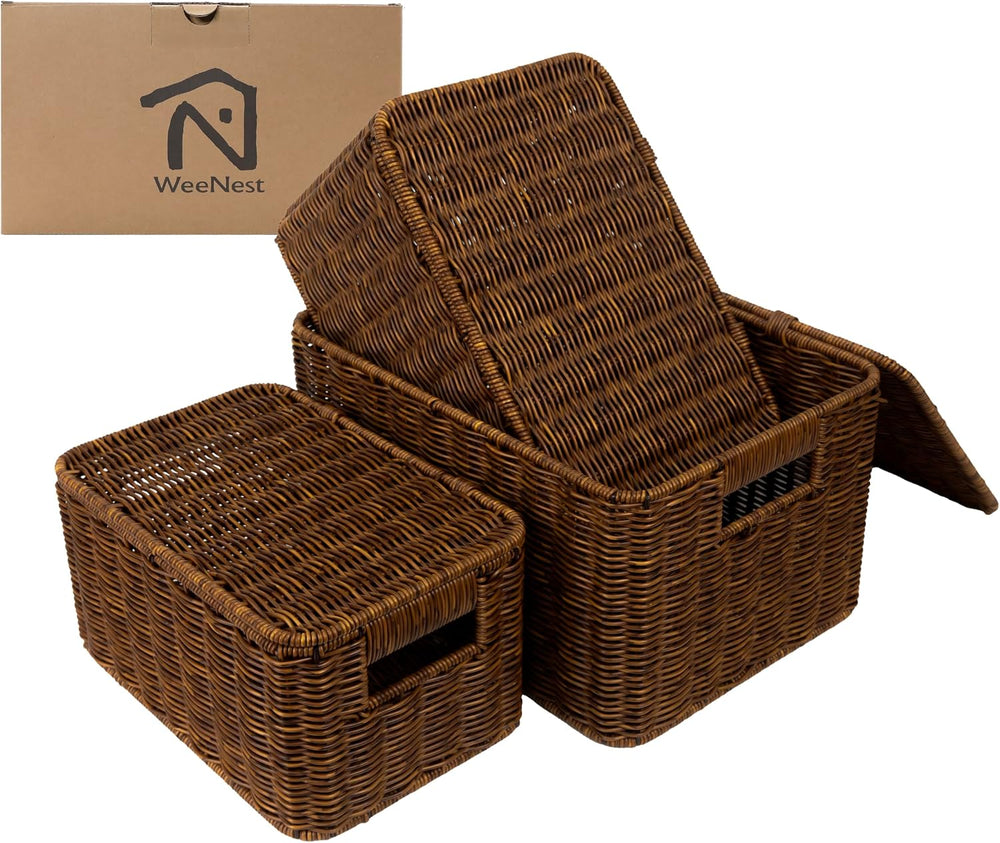 WeeNest Baskets with Handles, Wicker Storage, Shelf Boxes for Organizing, Sta...