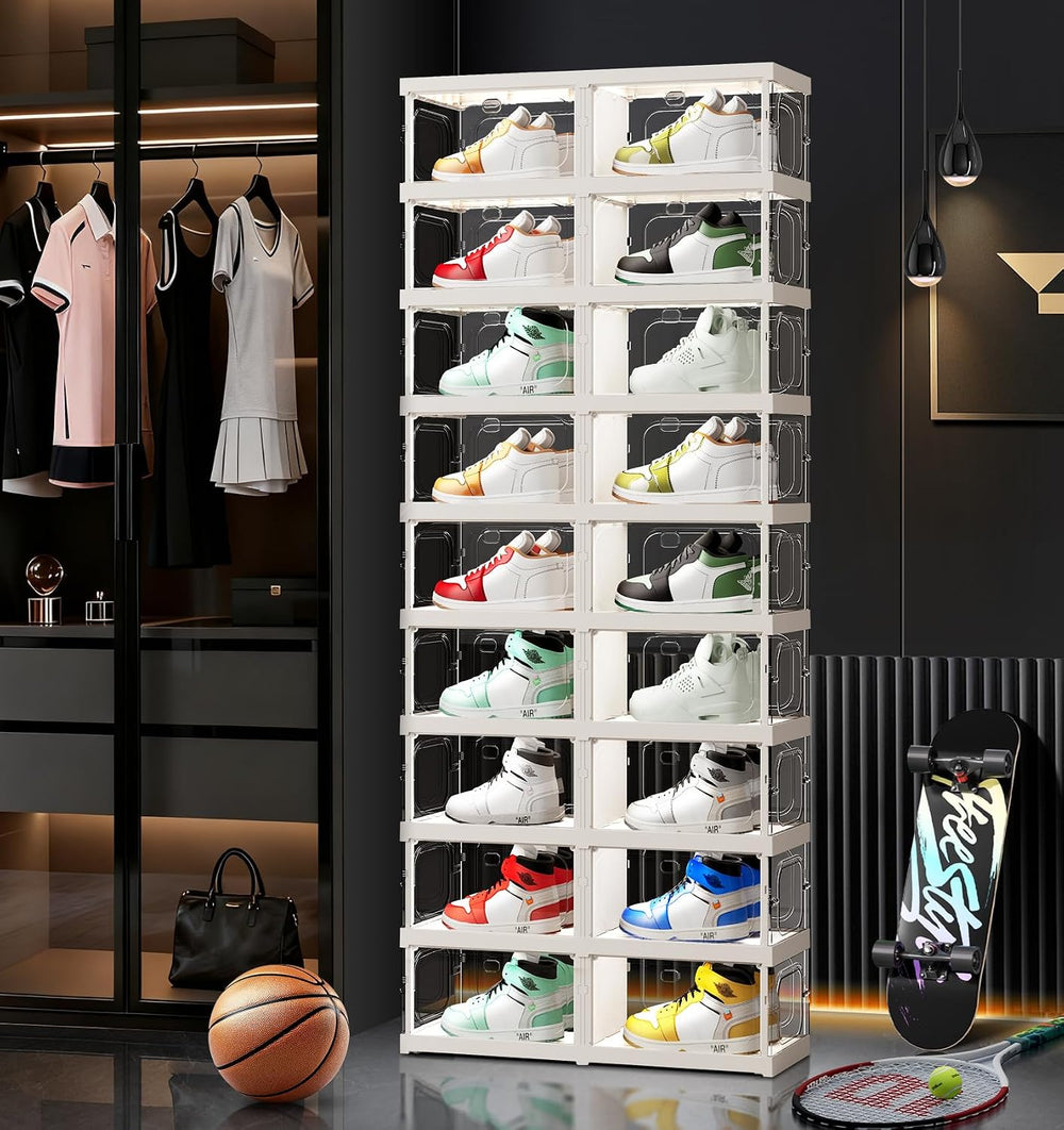 CIMLORD 9-Tier Foldable Shoe Rack Organizer, Magnetic Doors,18 Pairs,White