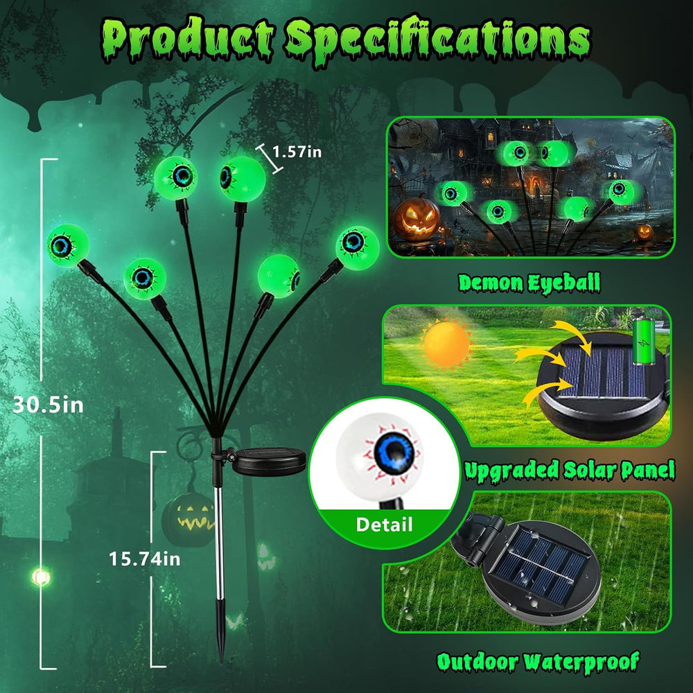 6 Pack Halloween Decorations Outdoor 36 LED Green Solar Eyeball Lights