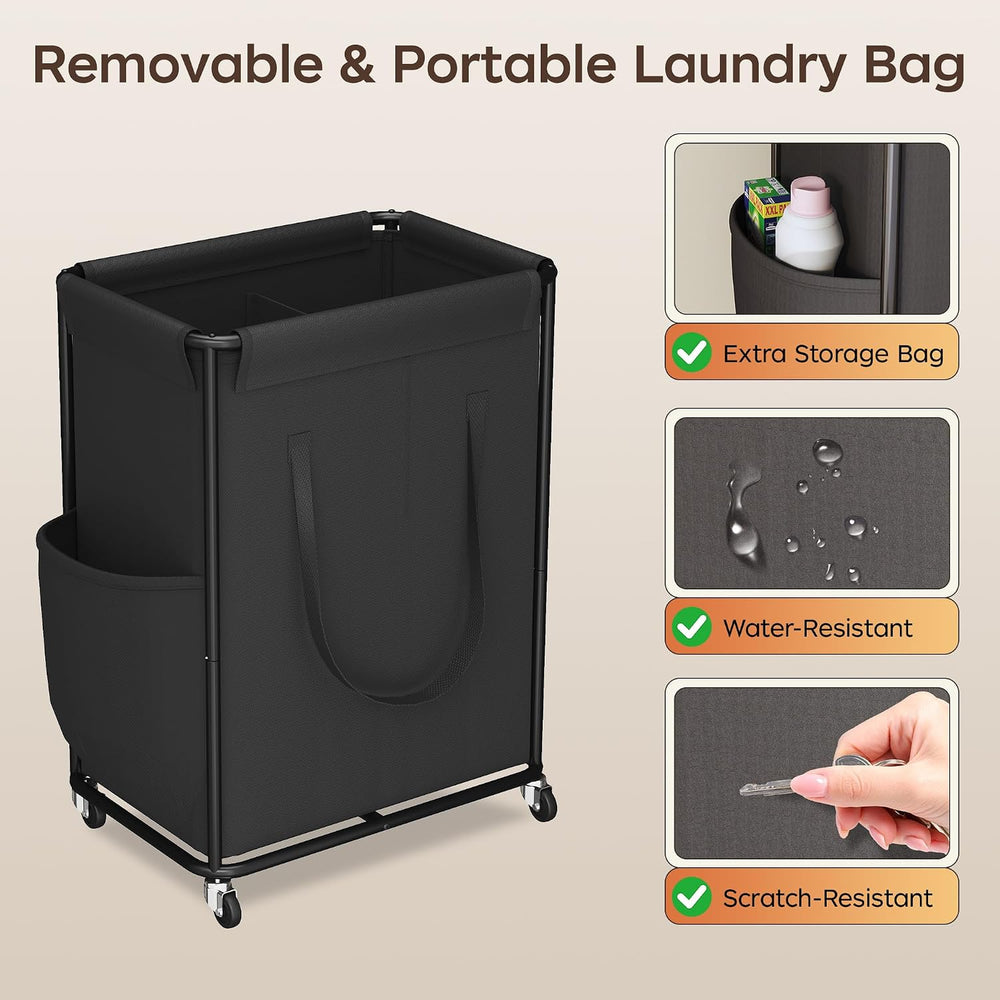 Homeiju 2-Section 180L Large Laundry Hamper with Wheels, Rolling Laundry Bask...