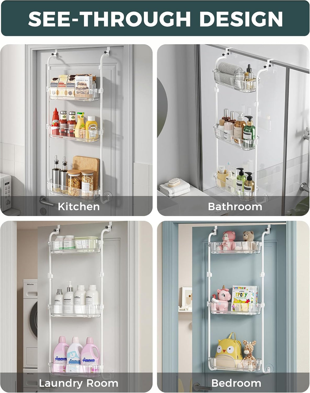 Aveniee Over the Door Organizer, 3-Tier Hanging Door Organizer White