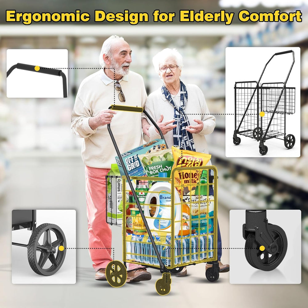 3.7 Cu Ft Folding Shopping Cart with 360° Braked Swivel Wheels
