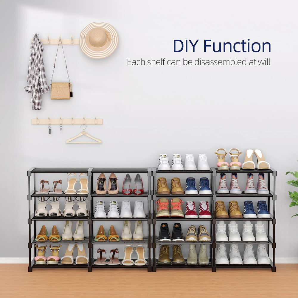 9-Tier Tall Black Shoe Rack, 36-40 Pairs with Gray Cover
