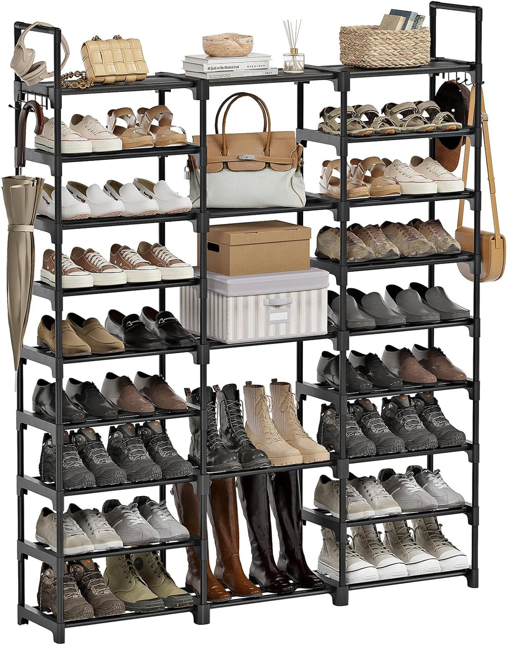 WOWLIVE 9 Tier 3-Column Shoe Rack, 50-55 Pairs Stackable Black