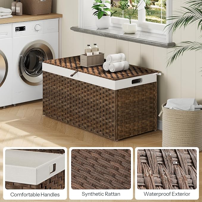 HOOBRO Storage Basket with Lid, 52.8 Gallon Wicker Basket, Handwoven Blanket