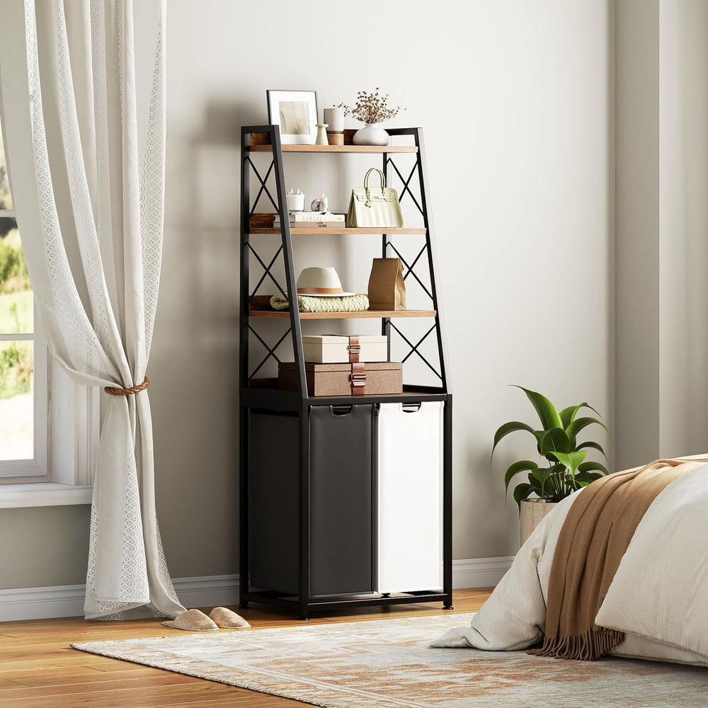Herture Laundry Basket, 2 Section Laundry Hamper with 4 Tiers Shelf, Pull-Out...