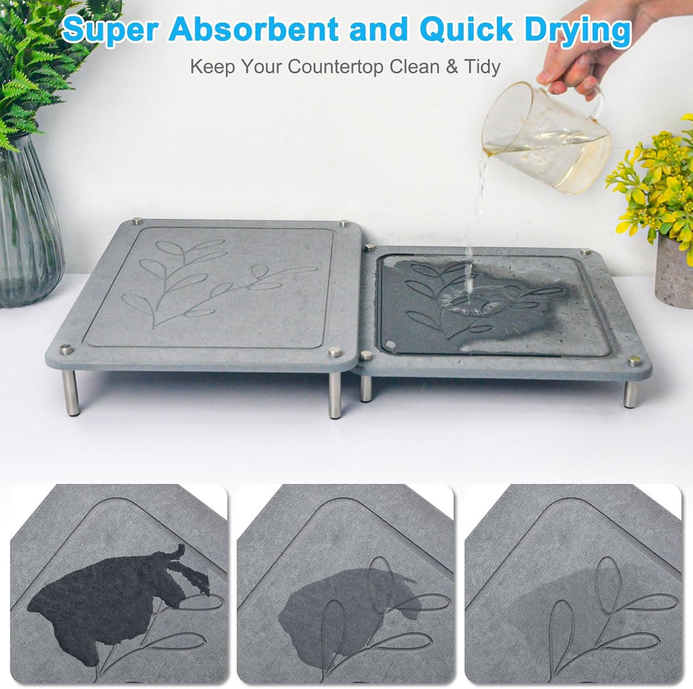 3Pcs Nesting Stone Drying Mat for Kitchen Counter, Quick Drying Dish Drying M...