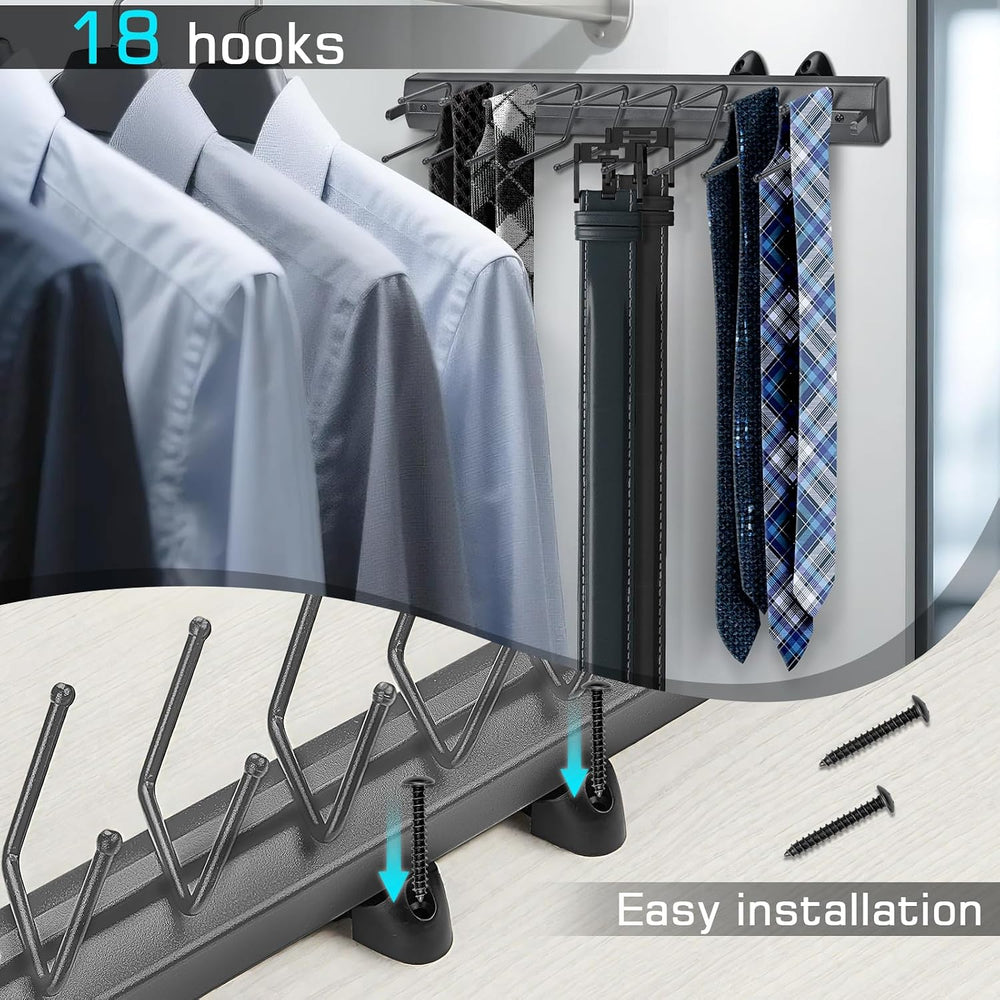 Sliding Tie Racks, 18 Tie Hanger 16.5'' Pull Out Belt Rack for Closet